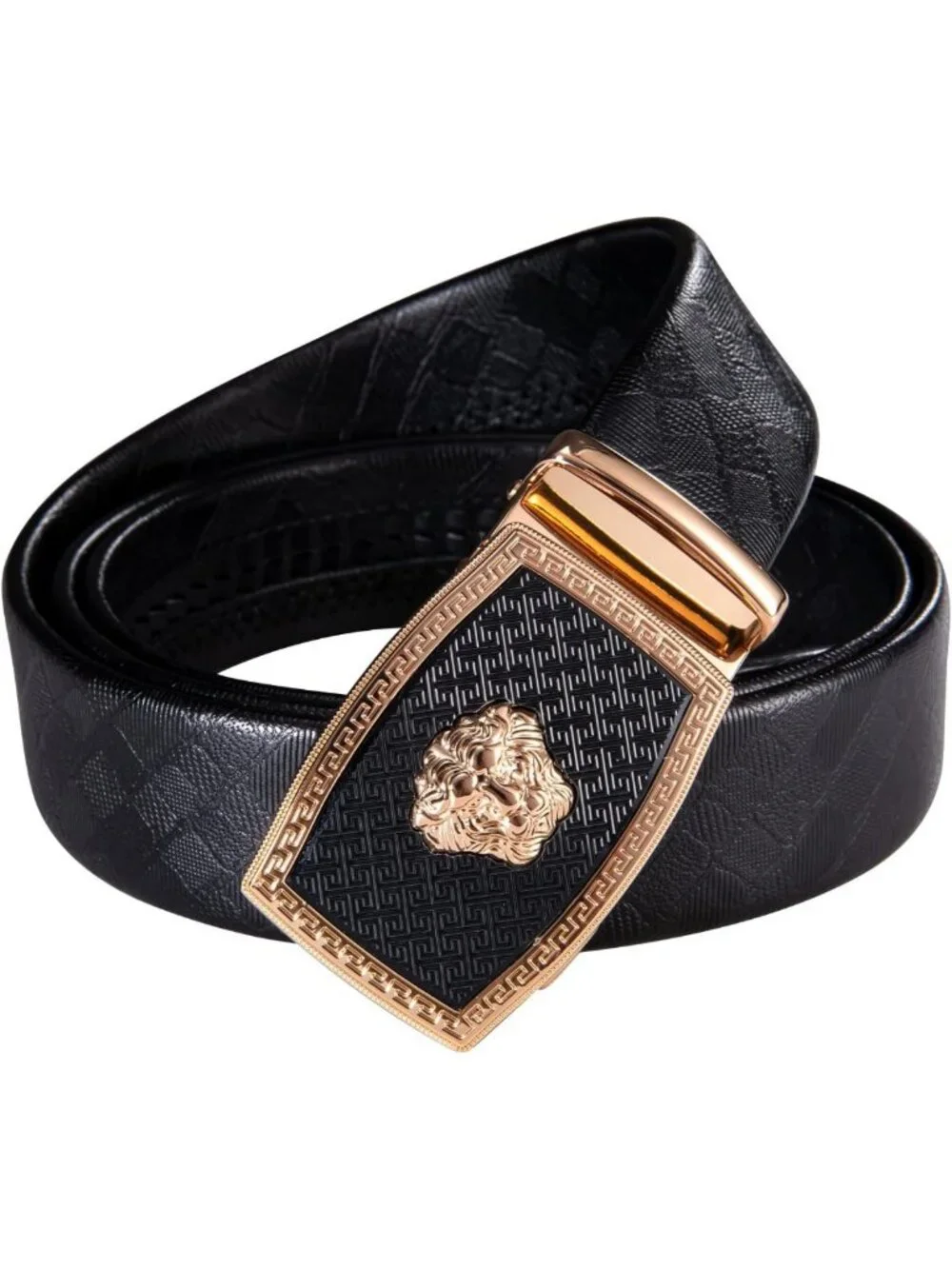 Stylish Men's Ratchet Leather Dress Belt with Sliding Buckle - Adjustable Fit